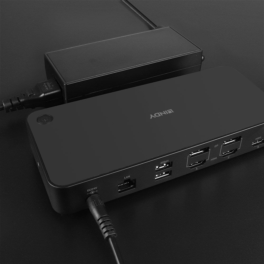 Lindy DST-Pro Dockingstation – USB-C, 2× DP, 3× HDMI, 3,5 mm Audio