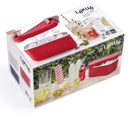 Lékué Eiswürfelbox 132 Eiswürfel, 12,5 × 22,5 × 11,6 cm, Silikon, mit Deckel, Rot