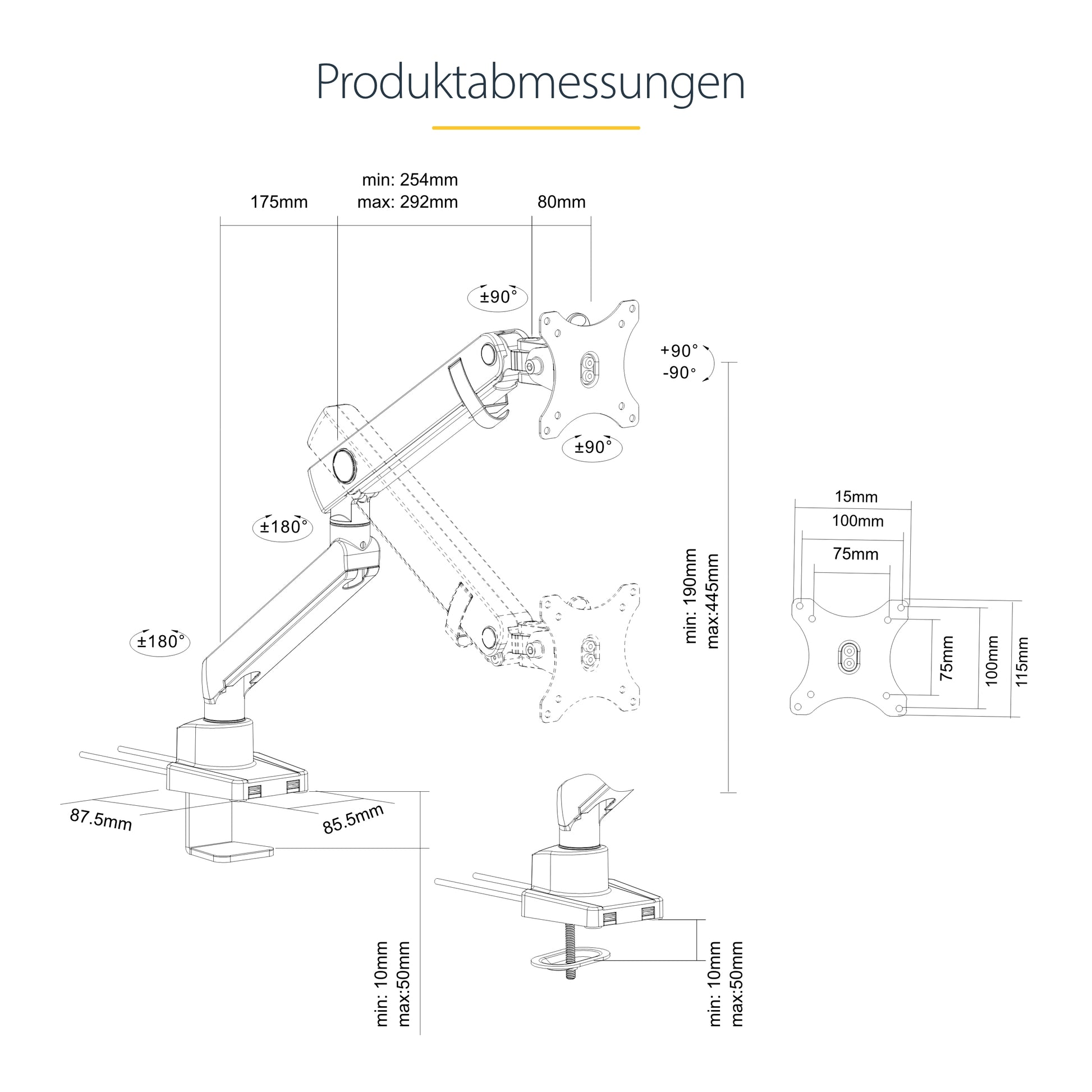 StarTech.com Monitorarm, VESA 75 × 75/100 × 100 mm