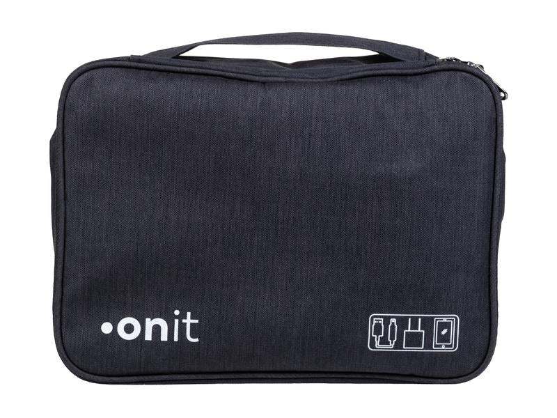 ONIT Reissverschlusstasche – 12 Fächer, Tragegriff, Reissverschluss – 27 × 21 × 9 cm – Schwarz – 300D Polyester