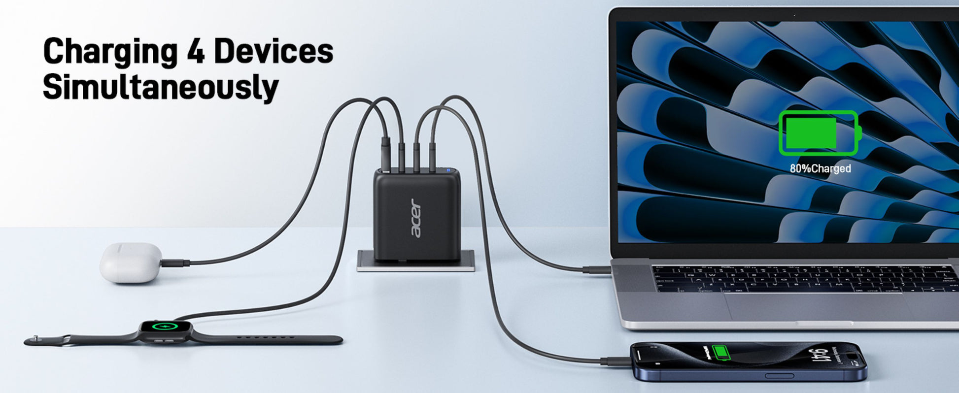 Acer ZL.ADTCC.00L USB-Desktop-Ladegerät 100 W – USB-C×3, USB-A×1 – PD 3.0, PPS, GaN
