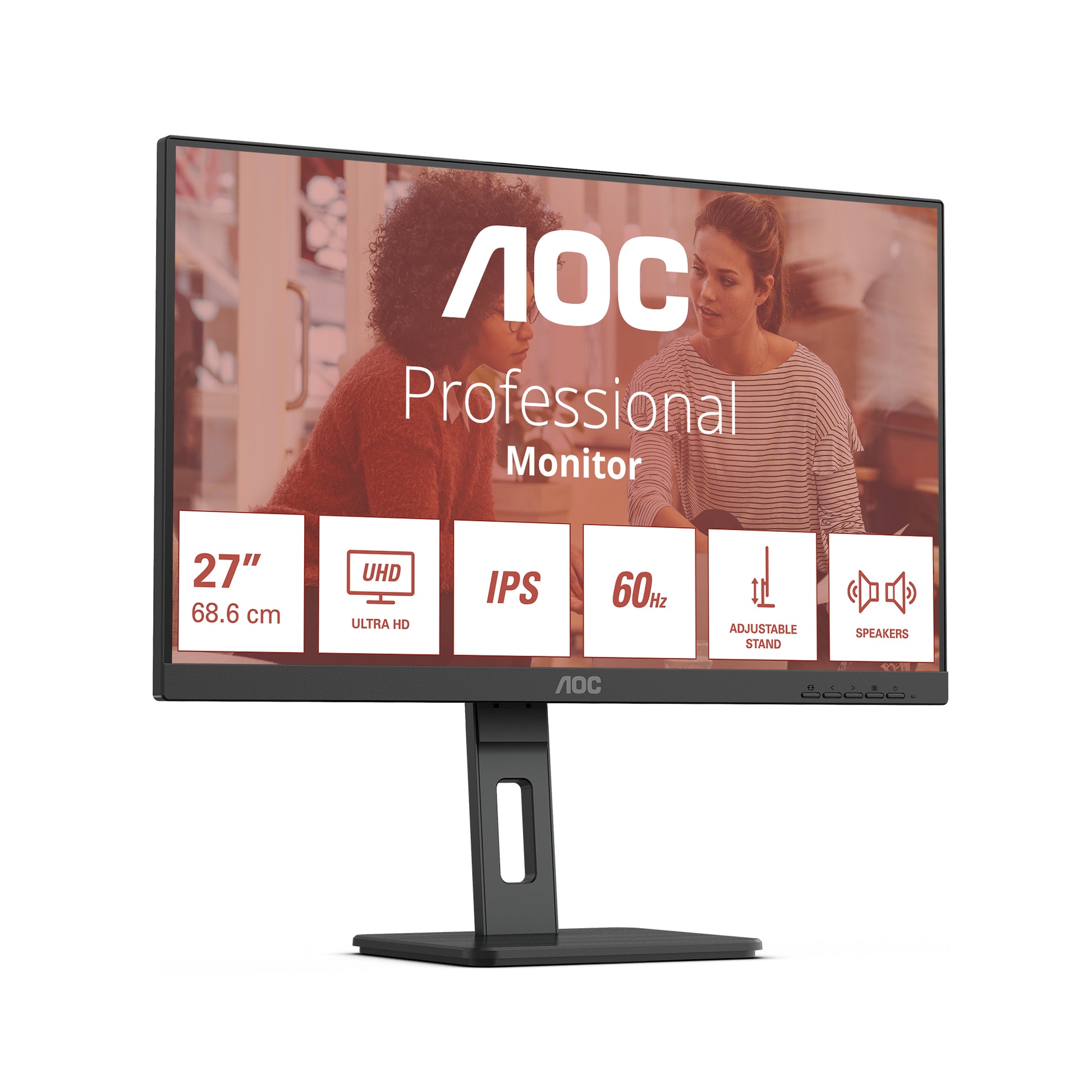 AOC U27E3UF – Monitor, 27", 60 Hz, 350 cd/m², Adaptive Sync, Daisy Chain, USB-Hub, VESA 100 × 100, Schwarz