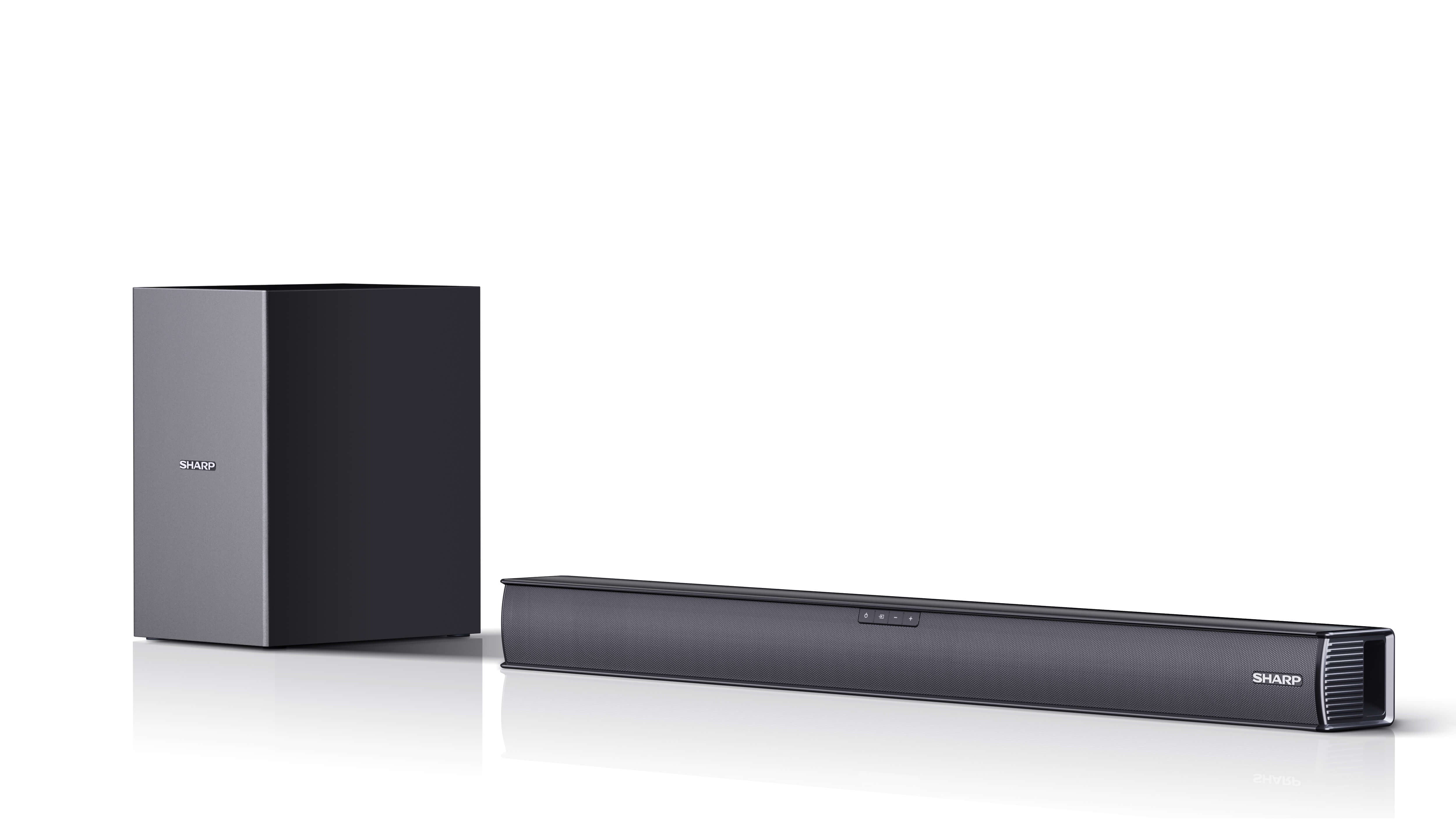 Sharp HT-SBW182 – Soundbar mit kabellosem Subwoofer – 2.1, 160 W, für DLNA, HDMI eARC, Optisch, Schwarz