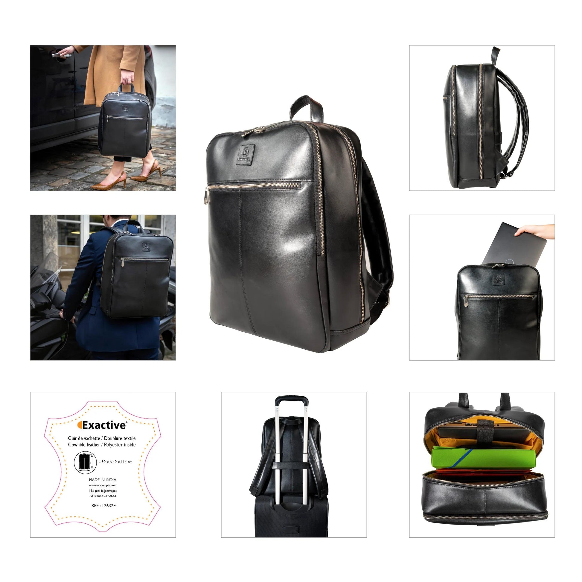 Exacompta Notebook-Rucksack bis 15,6" – Leder, wasserabweisend – Schwarz