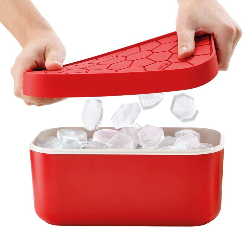 Lékué Eiswürfelbox 132 Eiswürfel, 12,5 × 22,5 × 11,6 cm, Silikon, mit Deckel, Rot