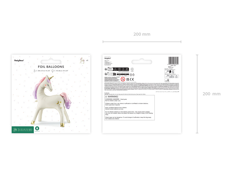 PartyDeco Folienballon Einhorn – Mehrfarbig – 95 × 86 cm – Folie – 1 Stk