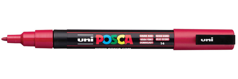 Uni-Ball POSCA Kreativ-/Pigmentmarker – dunkelrot, wasserfest, schnell trocknend – für viele Oberflächen