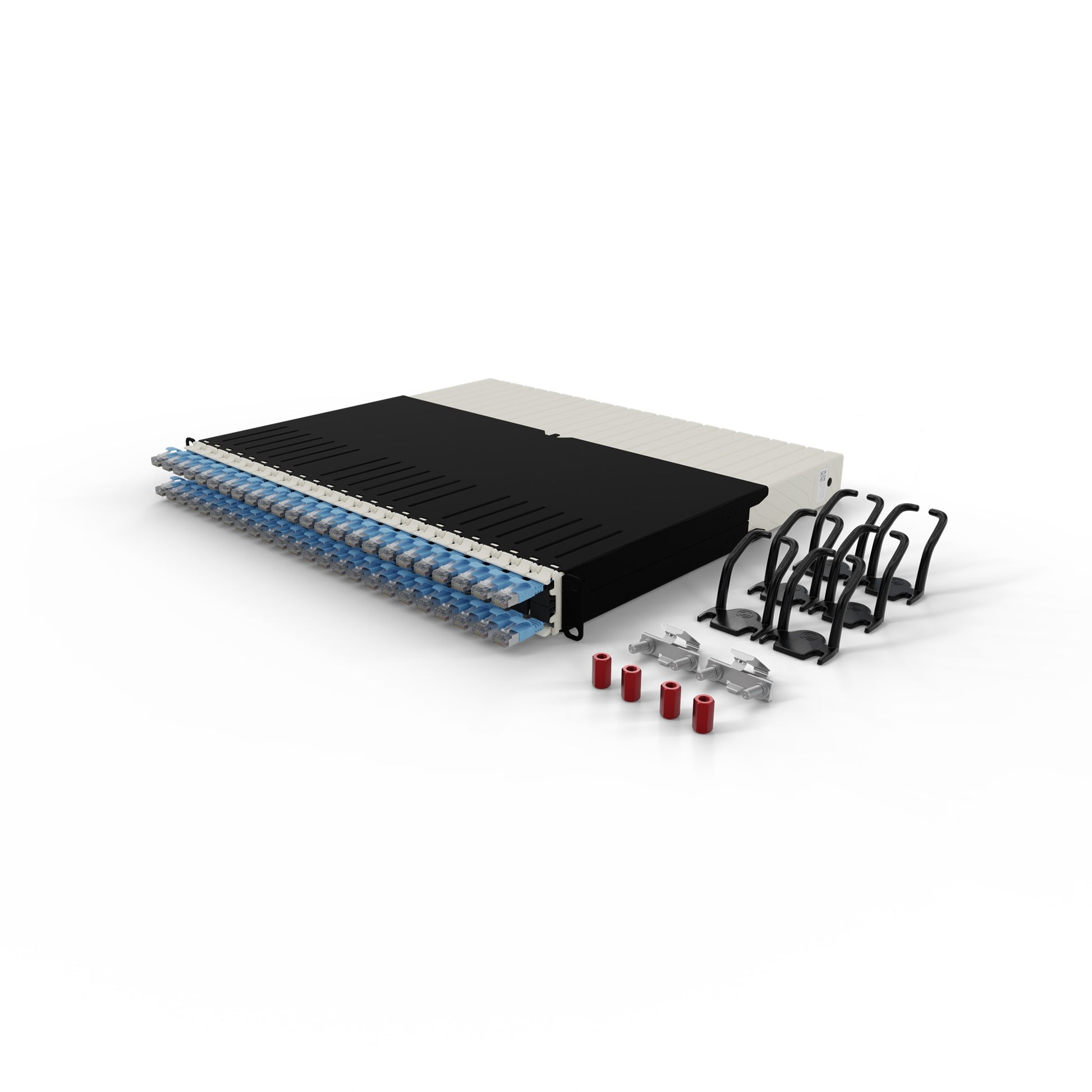 Patchbox Patchkabel – 0,8 m, RJ45–RJ45, Blau, geschirmt, flach, aufrollbar – 24 Stk.
