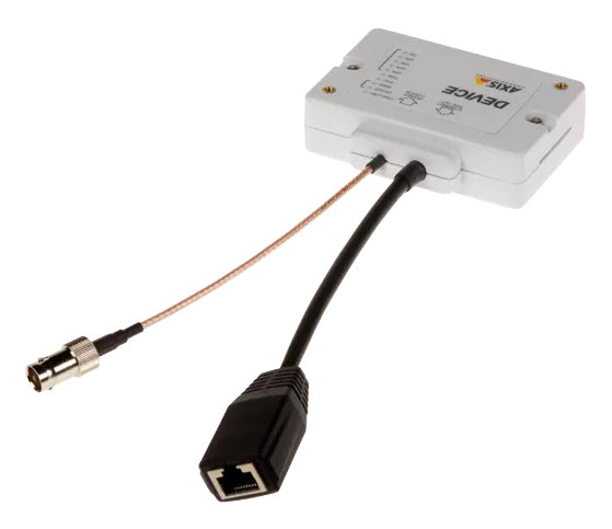 Axis T8643 Medienkonverter RJ-45 zu BNC – PoE+, IP44, Plug & Play – für AXIS T8645/T8648 – Schwarz/Weiss