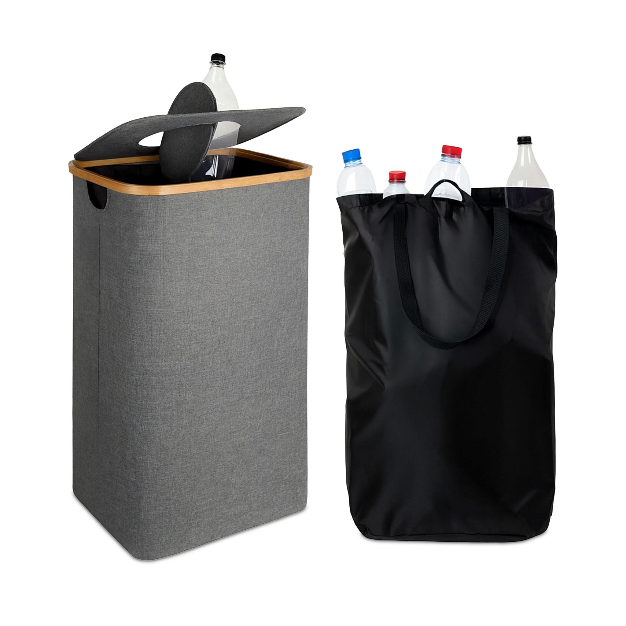 Relaxdays Recyclingbox – 100 l – Kunststoff, rechteckig – grau – mit Deckel, mit Griffen