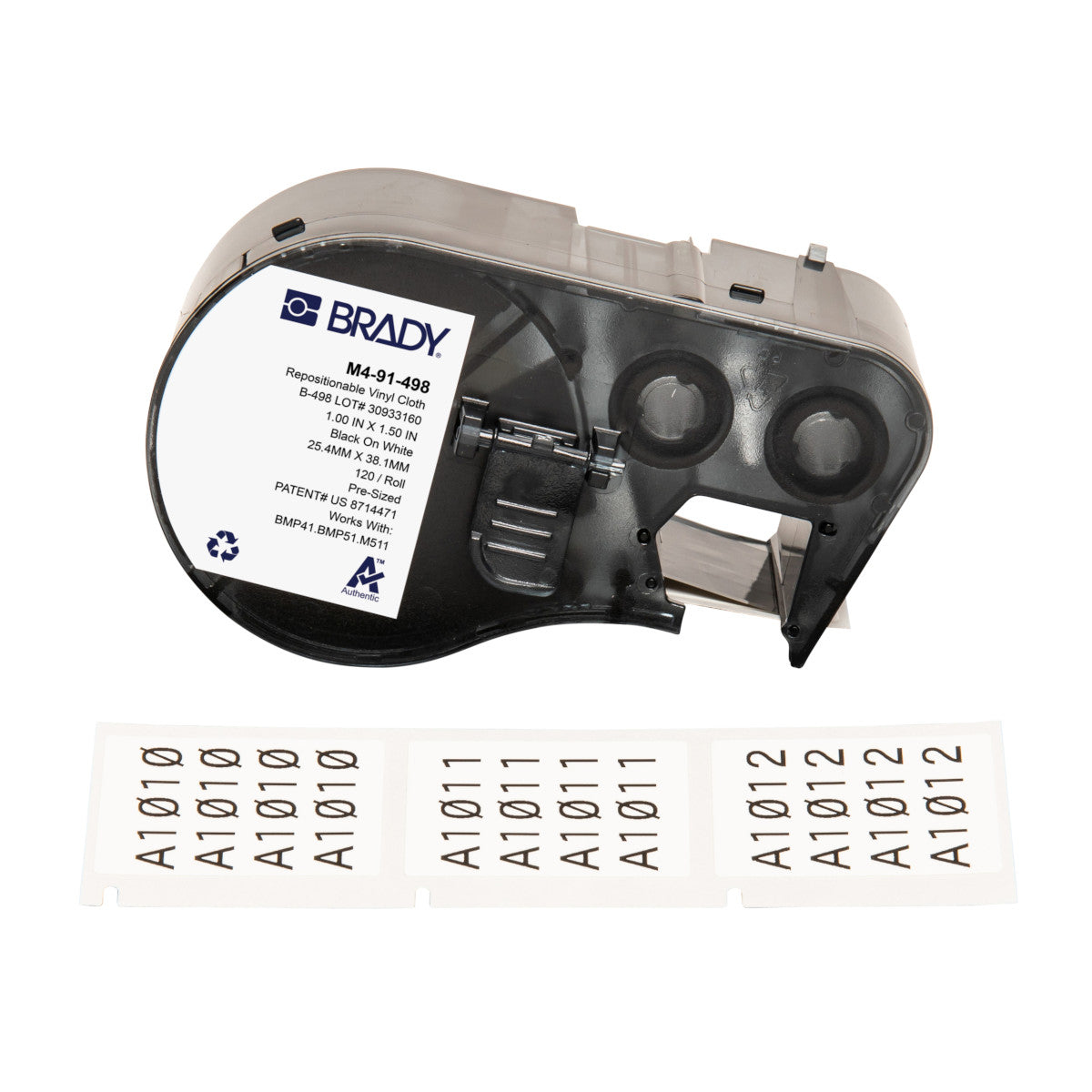 Brady M4-91-498 – Etiketten (Rolle) 25 × 38 mm – Vinyl, weiss – Thermotransfer – für BMP41/BMP51/BMP53/M511