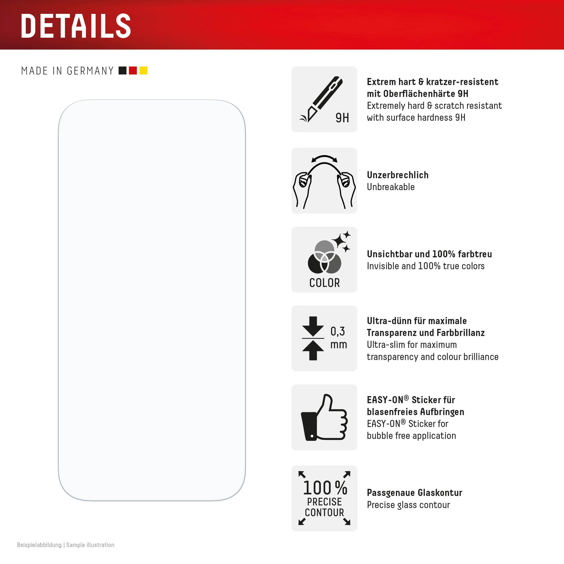 E.V.I. Displayschutz (Panzerglas), 9H – für iPhone Air – mit Applikator