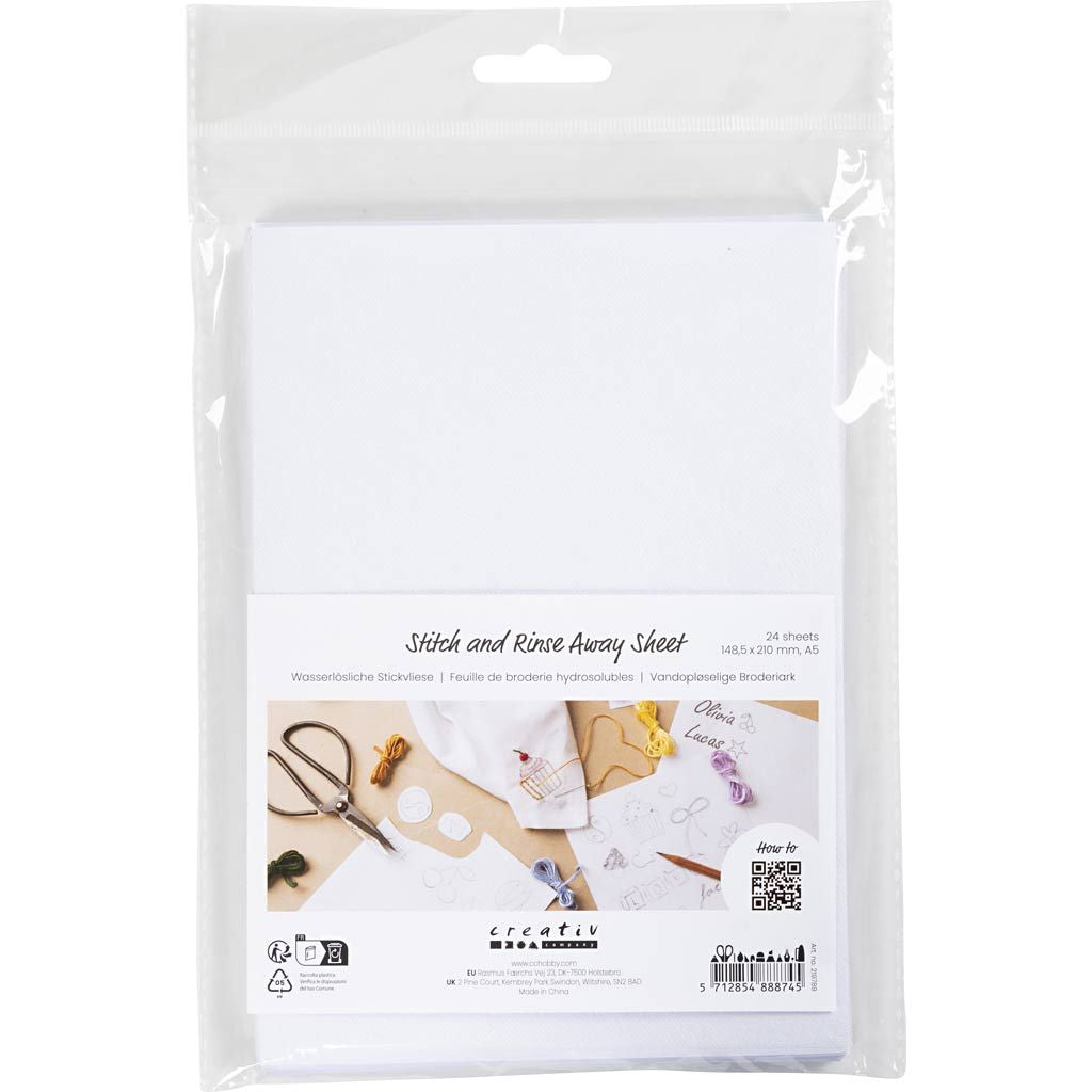 Creativ Company Stickvlies 14,8 × 21 cm – Kunstpapier, selbstklebend, Weiss, 24 Blatt