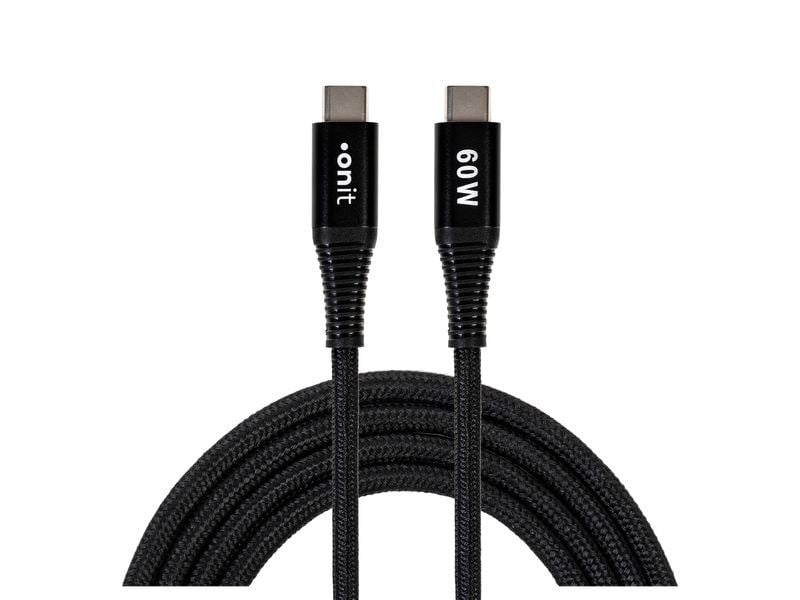 ONIT USB-C auf USB-C Kabel – USB 3.2 Gen 1 (5 Gbit/s) – 0,3 m – PD 60 W – Textilmantel – Schwarz