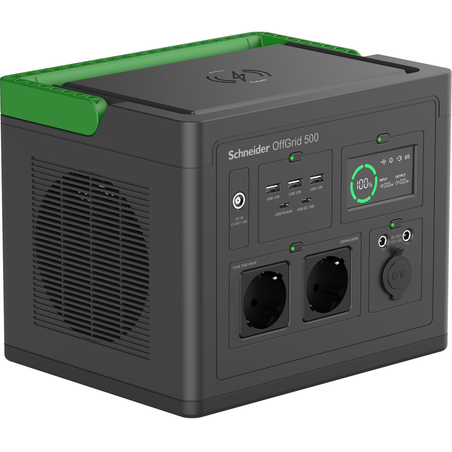 APC OffGrid 500 – Powerstation, 517 Wh, 500 W AC, Li‑Ion, 2× Schuko (Typ F), LCD, Kabelloses Laden