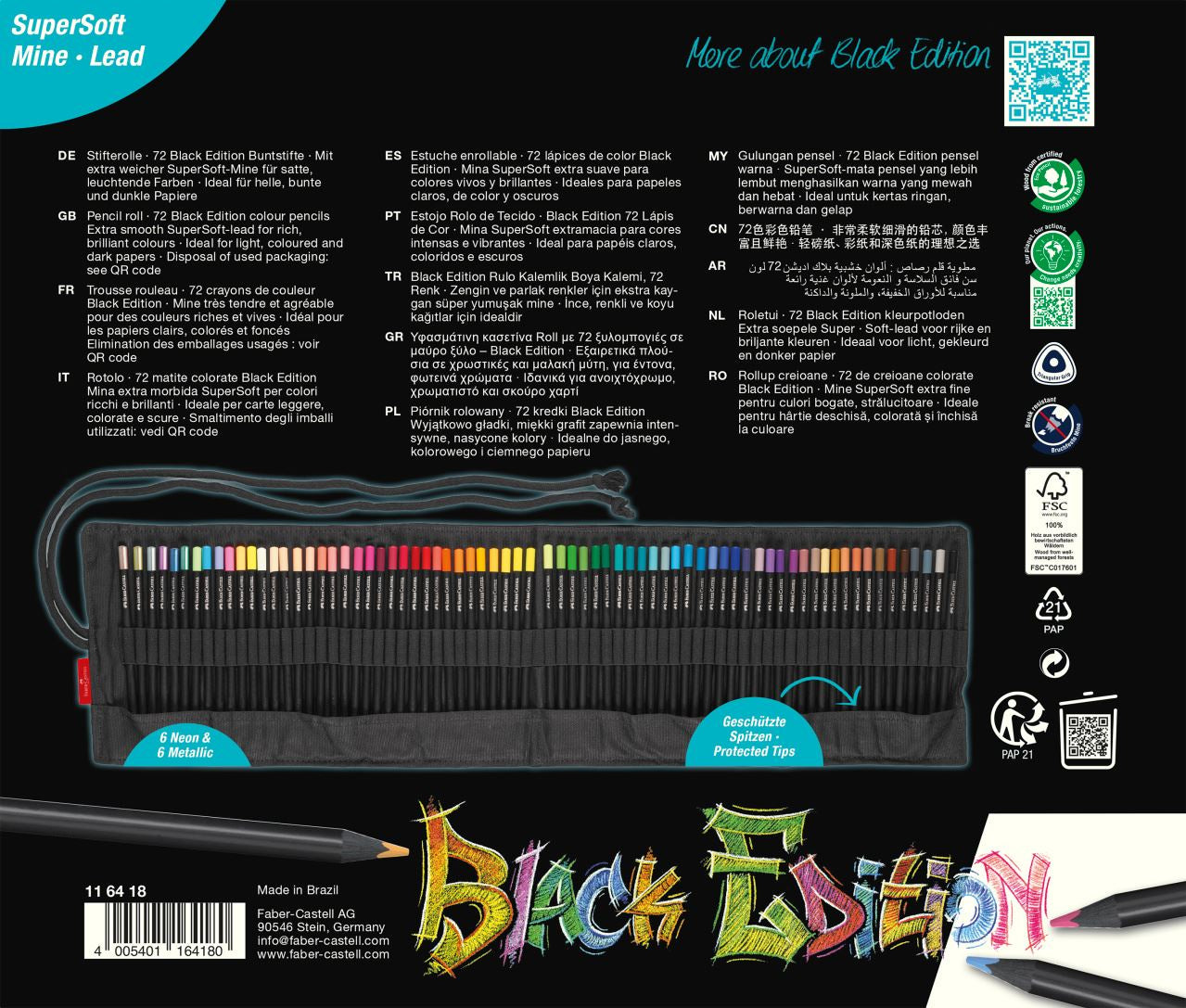 Faber-Castell Black Edition Buntstifte – Dreieckig, 72 Stk.