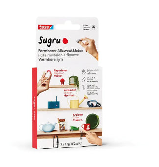 TESA SUGRU Vielzweckkleber – permanent, sortiert (grau, weiss, schwarz), formbar, 3×3,5 g, für Glas, Holz und mehr