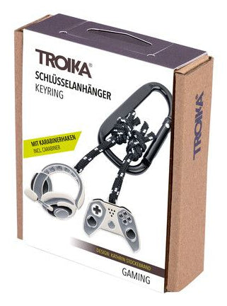 TROIKA Schlüsselring Gaming – mit Karabiner, Metall, Grau