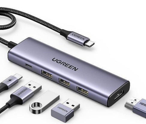 UGREEN 15596 Multiport-Adapter – USB-C, 1× HDMI, 3× USB-A, 1× USB-C, 100 W PD, für Windows/Mac/ChromeOS