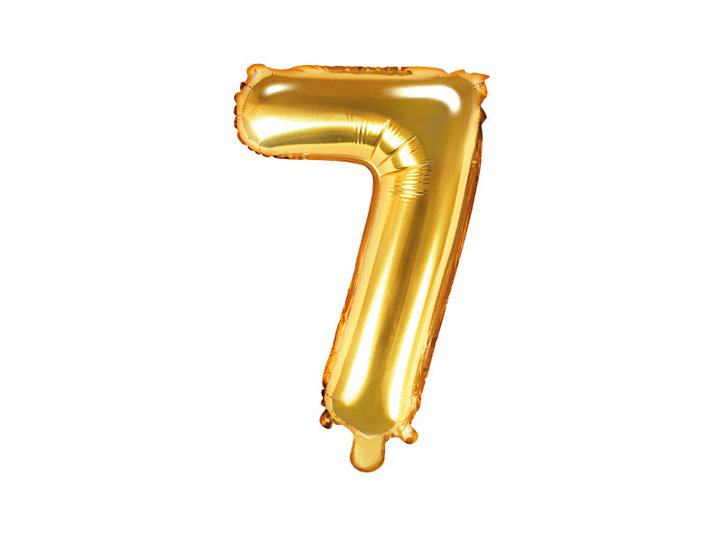 PartyDeco Folienballon Zahl 7 – Gold – 35 cm – Folie – 1 Stück – mit Helium befüllbar