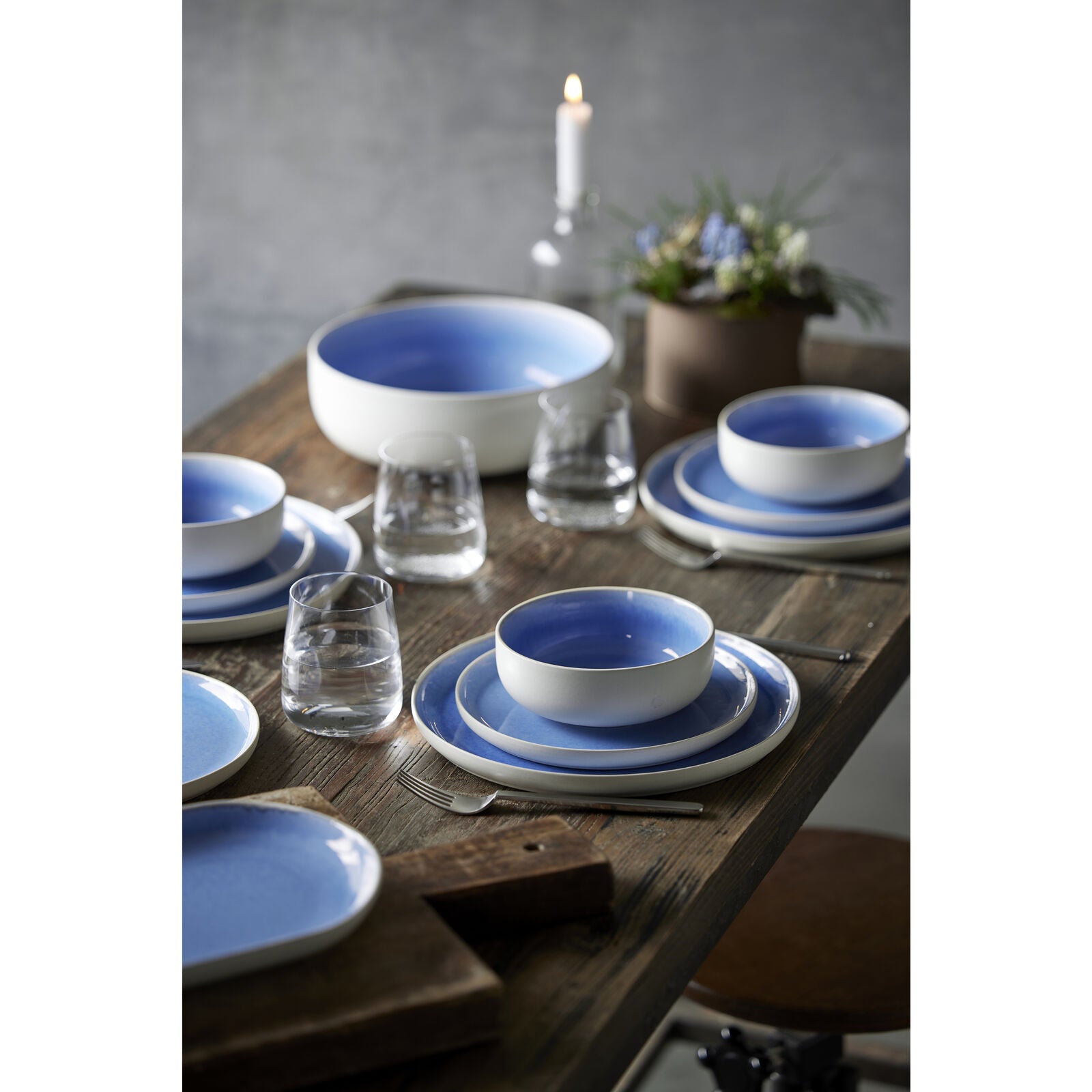 Studio Round Frühstücks- & Dessertteller North – Ø 21 cm, Steinzeug, Eisblau/Weiss, spülmaschinenfest
