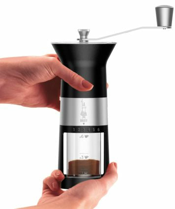 Bialetti Manuelle Kaffeemühle MCPRO001 – Schlagmesser, 6 Stufen, 45 g, Silber