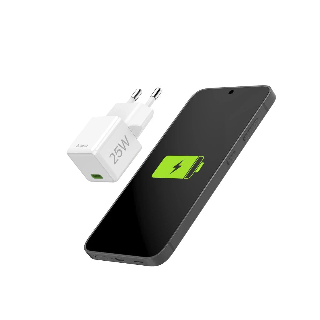 Hama 00201981 USB-Ladegerät 25 W – USB-C×1 – PD 3.0, QC 3.0, EU-Stecker (Typ C) – Weiss