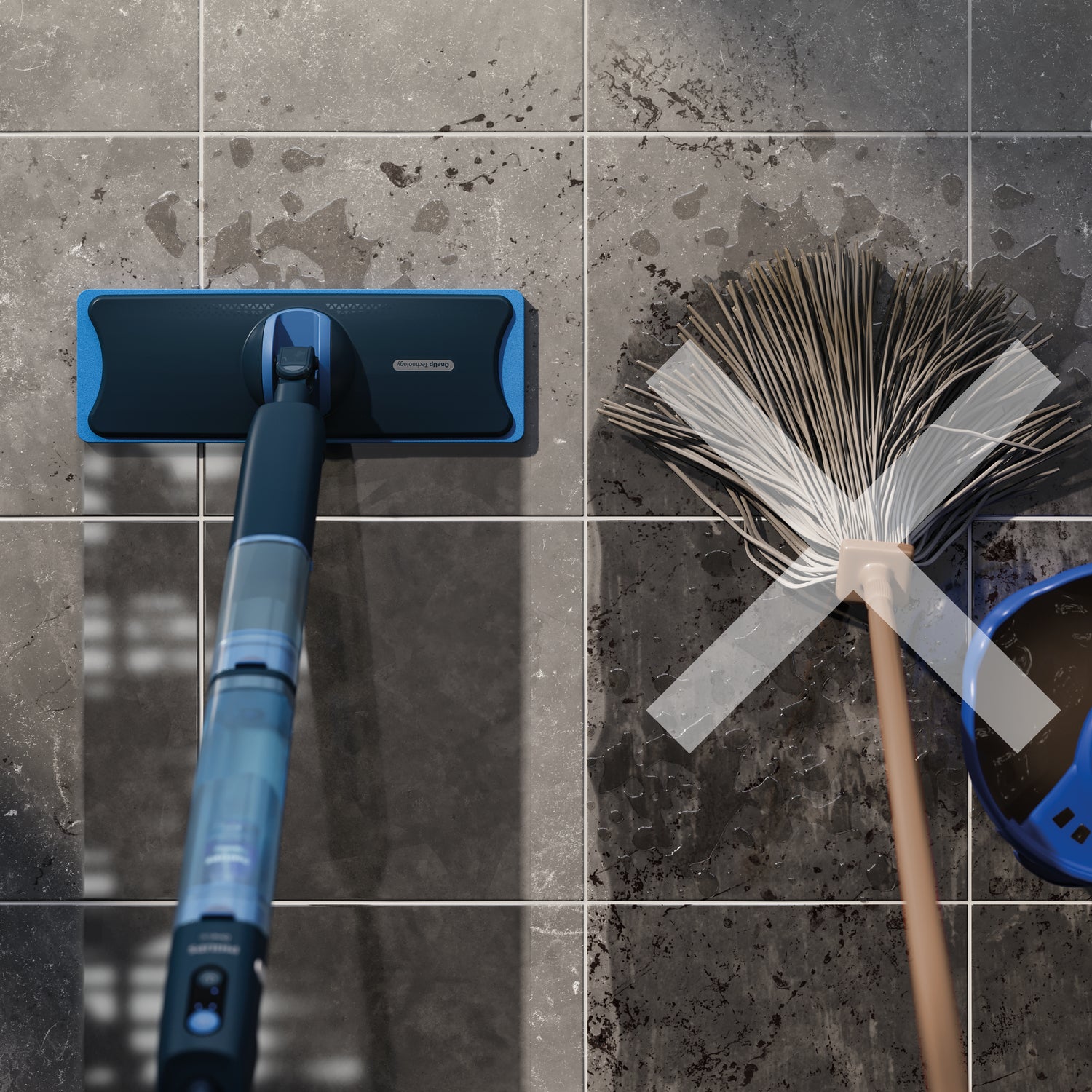 Philips Elektrischer Wischmopp OneUp 5000 Serie – 0,281 l Frischwassertank – 35,0 cm Arbeitsbreite – Blau