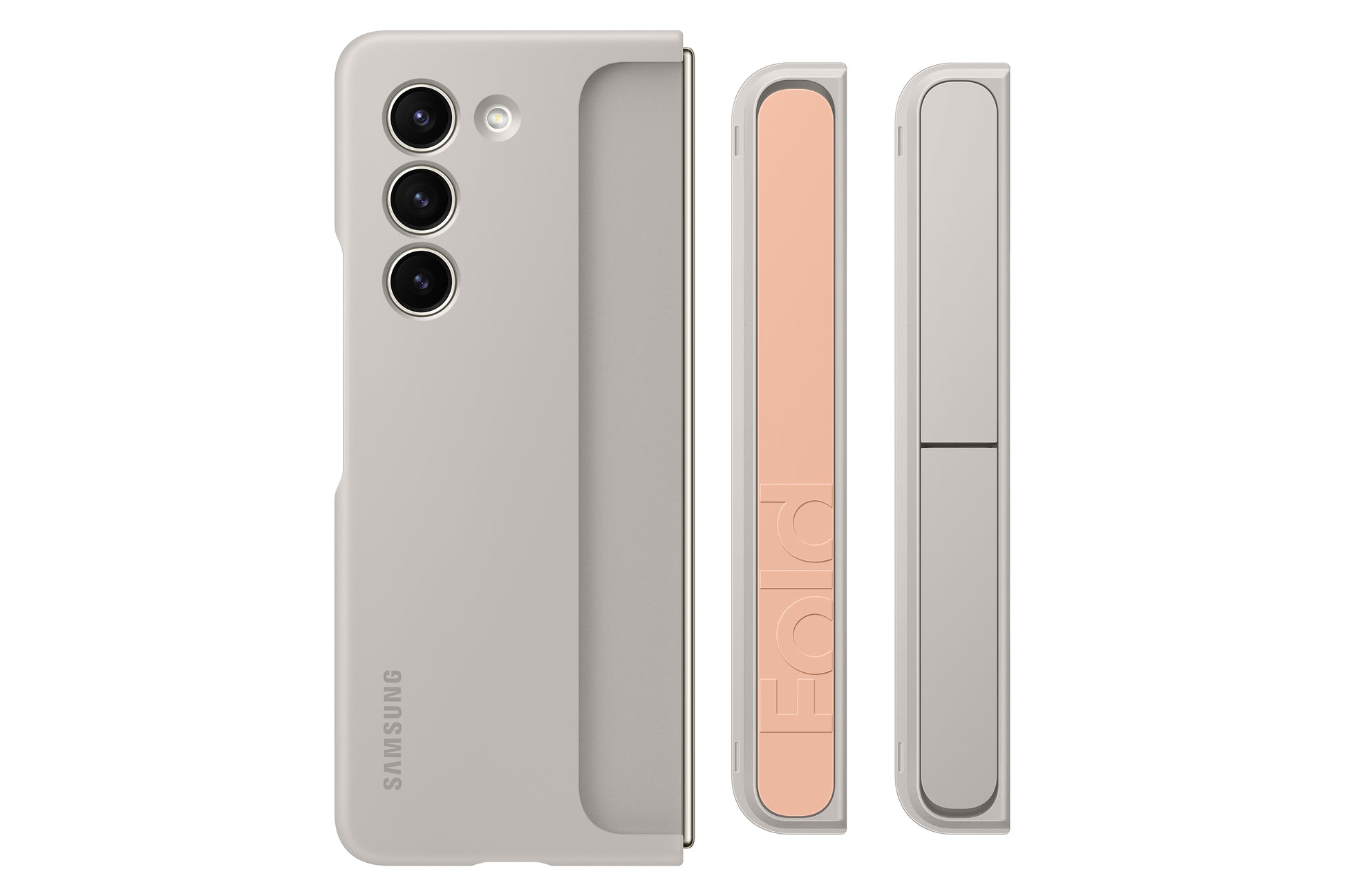 Samsung Fold Backcover – für Samsung Galaxy Z Fold5, mit Ständer, Kunststoff, Sand, mit Trageschlaufe