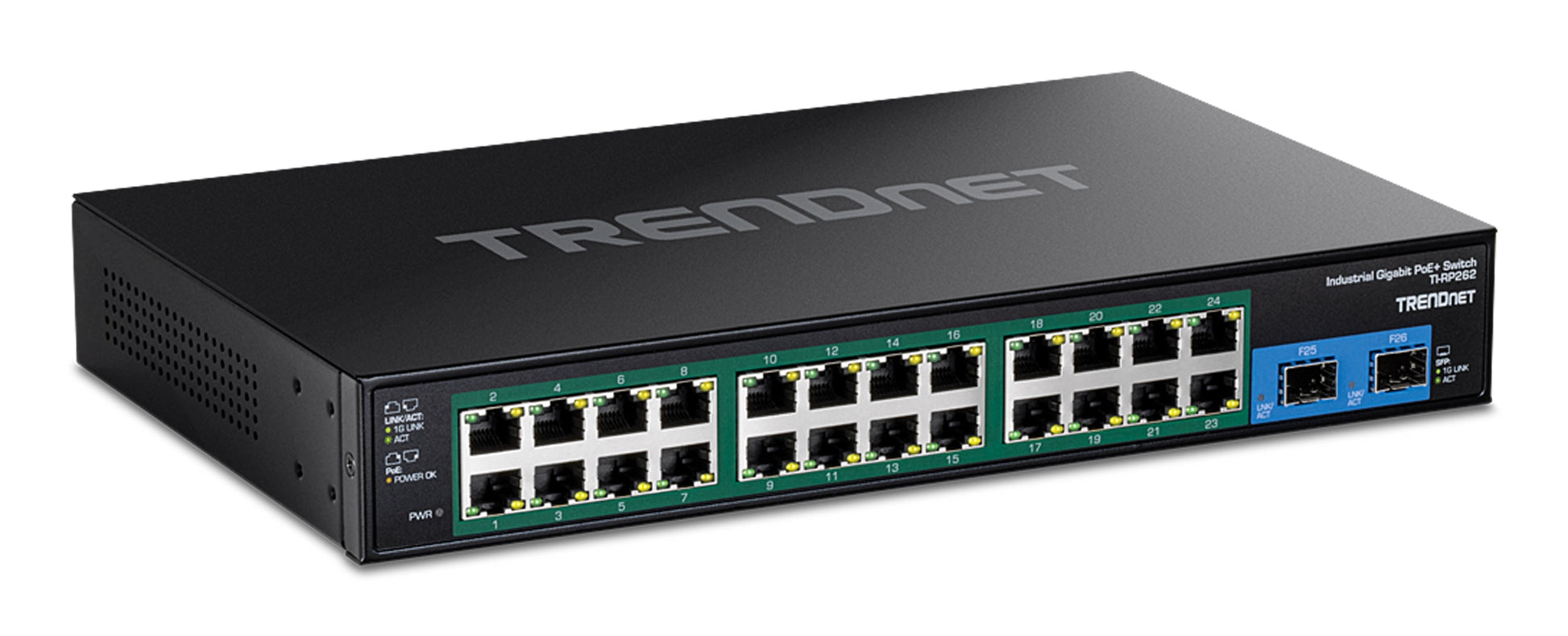 Trendnet TI-RP262 – Unmanaged Switch – 24× 1G, 2× SFP, PoE+, PoE-Budget 685 W, 19", 1U