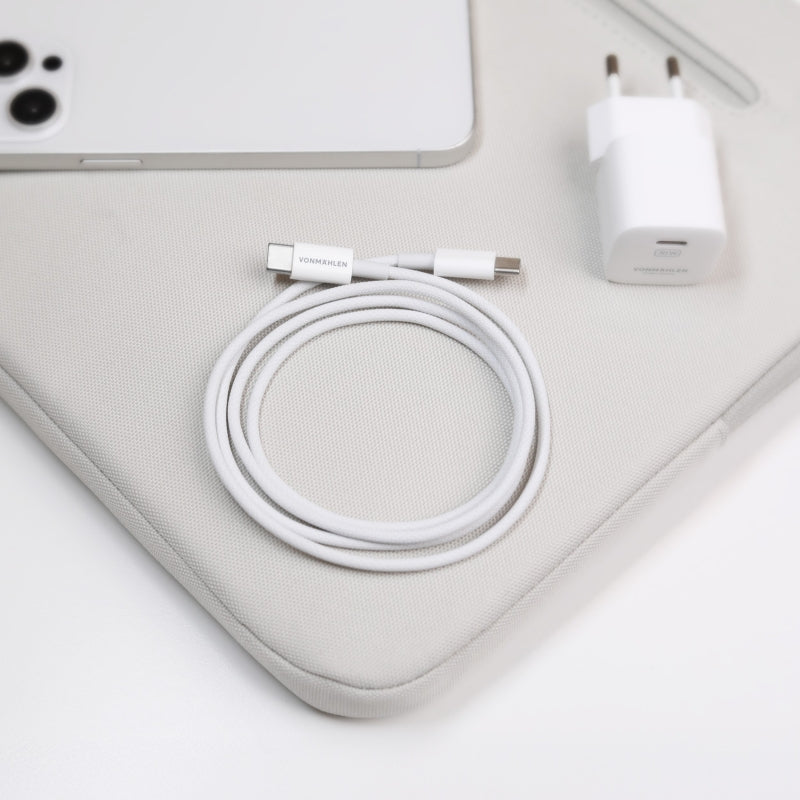 Vonmählen USB-C auf USB-C Kabel – USB 2.0 (480 Mbit/s) – 1 m – PD 60 W – Abgewinkelt, Nylon – Weiss
