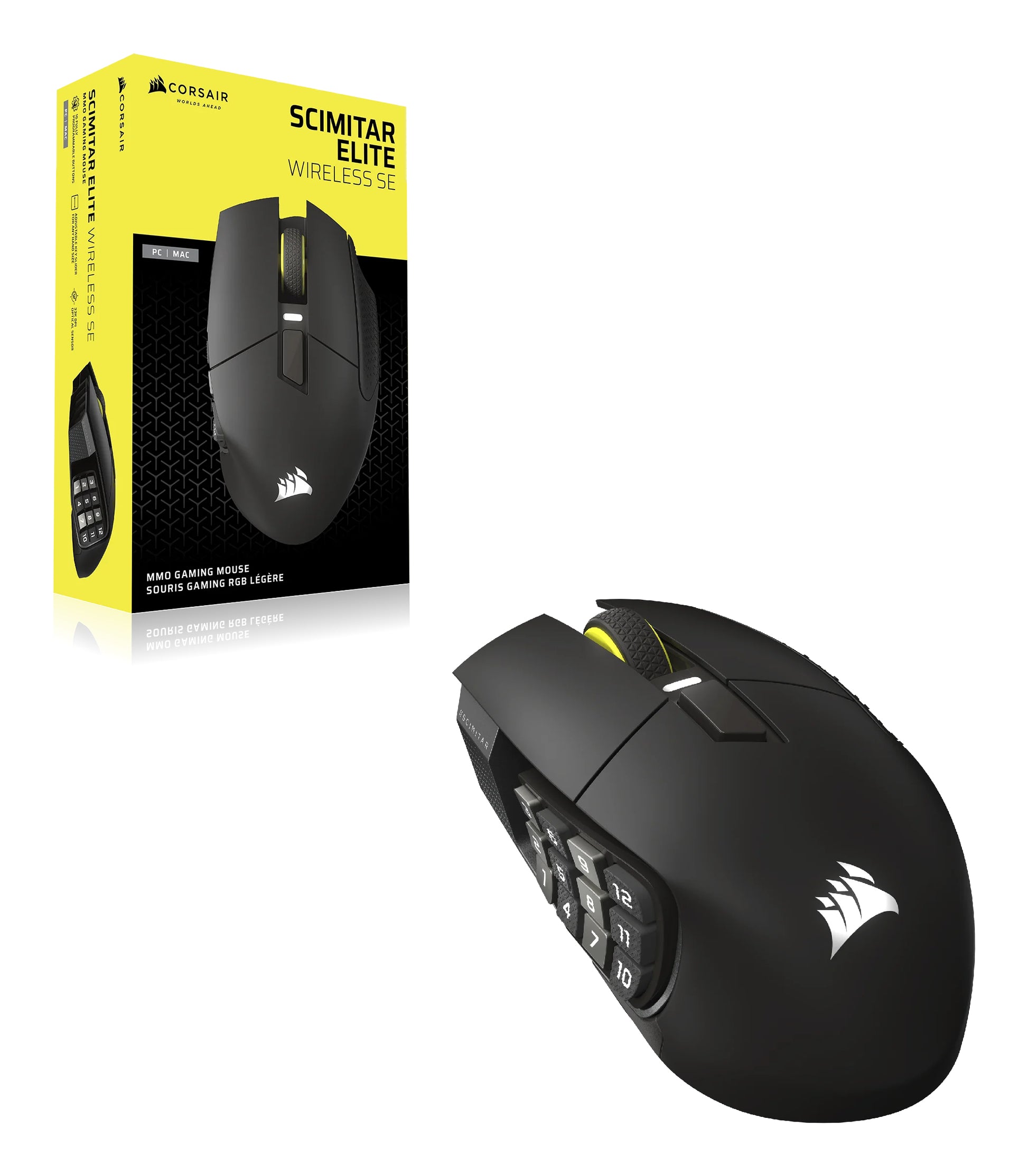 Corsair SCIMITAR ELITE WIRELESS SE Gaming-Maus – kabellos, 16 Tasten, für Rechtshänder, Daumentaste, schwarz