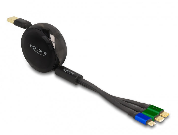 DeLOCK USB-Kabel – USB-A auf Micro-USB-B, 2× USB-C – USB 2.0 (480 Mbit/s) – 1,13 m – Schwarz