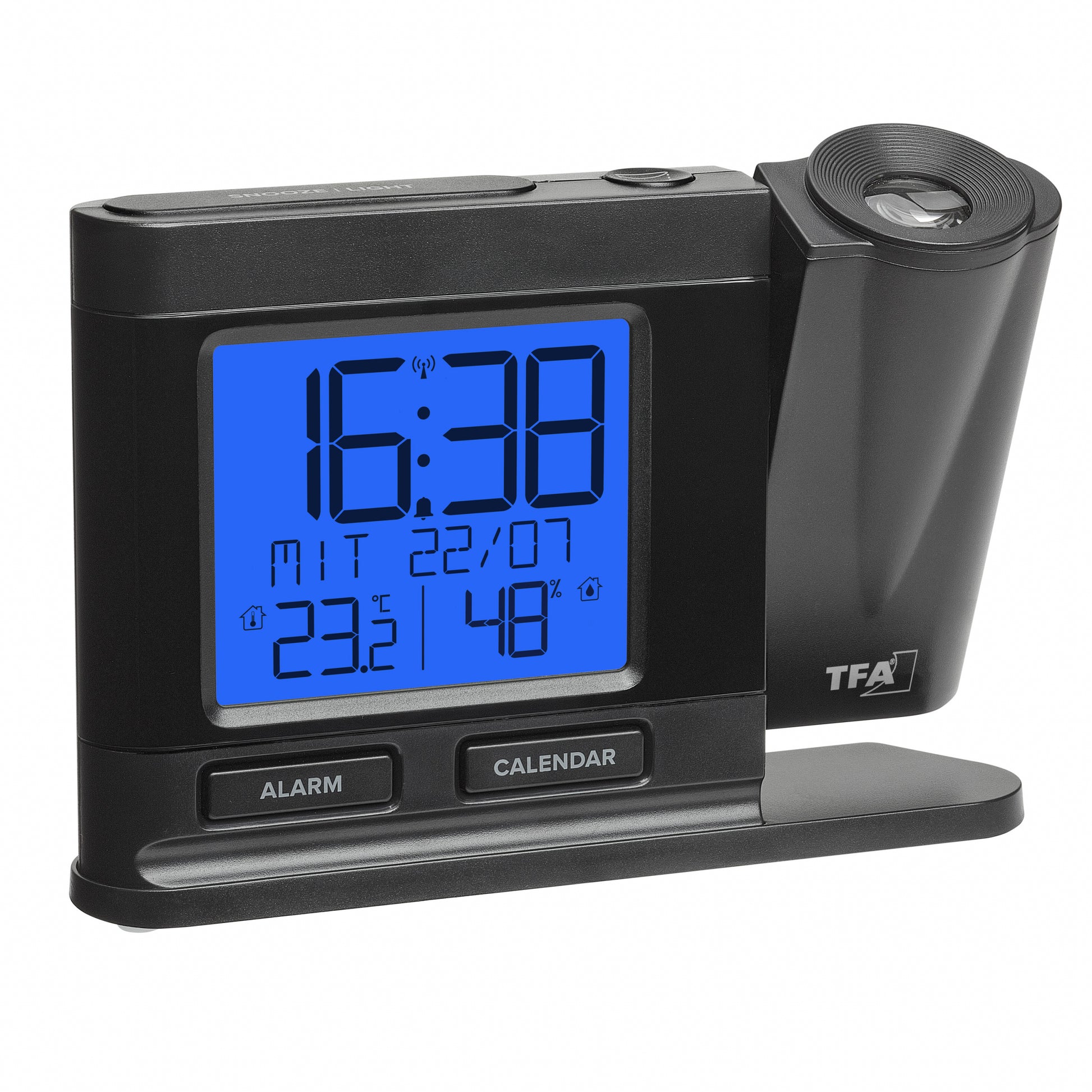 TFA-Dostmann TFA Dostmann Projektionswecker – Funk, Thermometer, 14,9 × 10,4 × 3,8 cm, Schwarz
