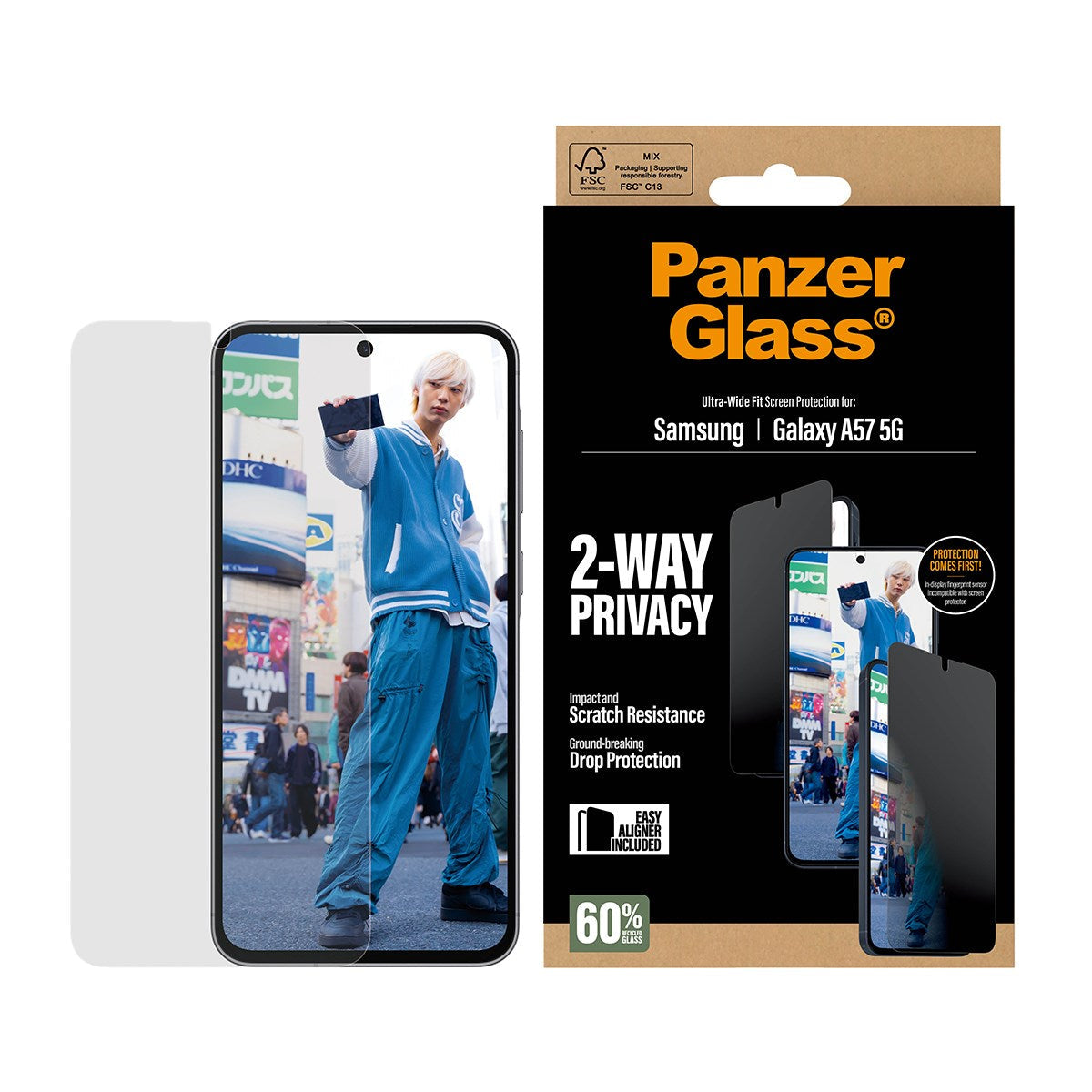 PanzerGlass Privacy-Filter (Panzerglas), Ultra-Wide Fit – für Galaxy A57 5G