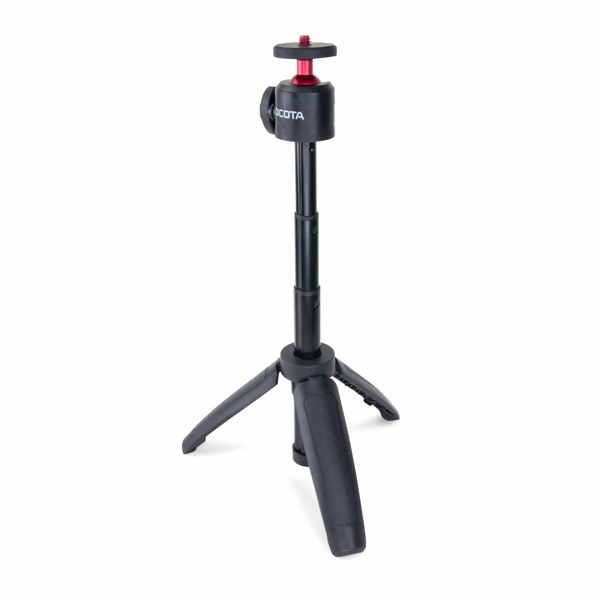 DICOTA D32049 Webcam-Stativ – 24,5 cm, 3-Bein, neigbarer Kugelkopf – für Webcams – Schwarz/Rot