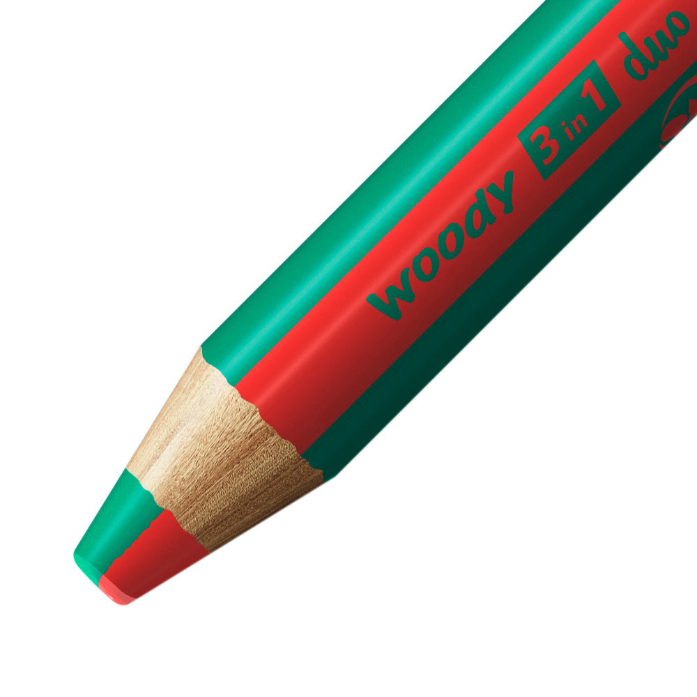 STABILO Buntstifte woody 3 in 1 Duo – 3-in-1, Minen-Ø 10 mm, 5 Stifte, mit Spitzer