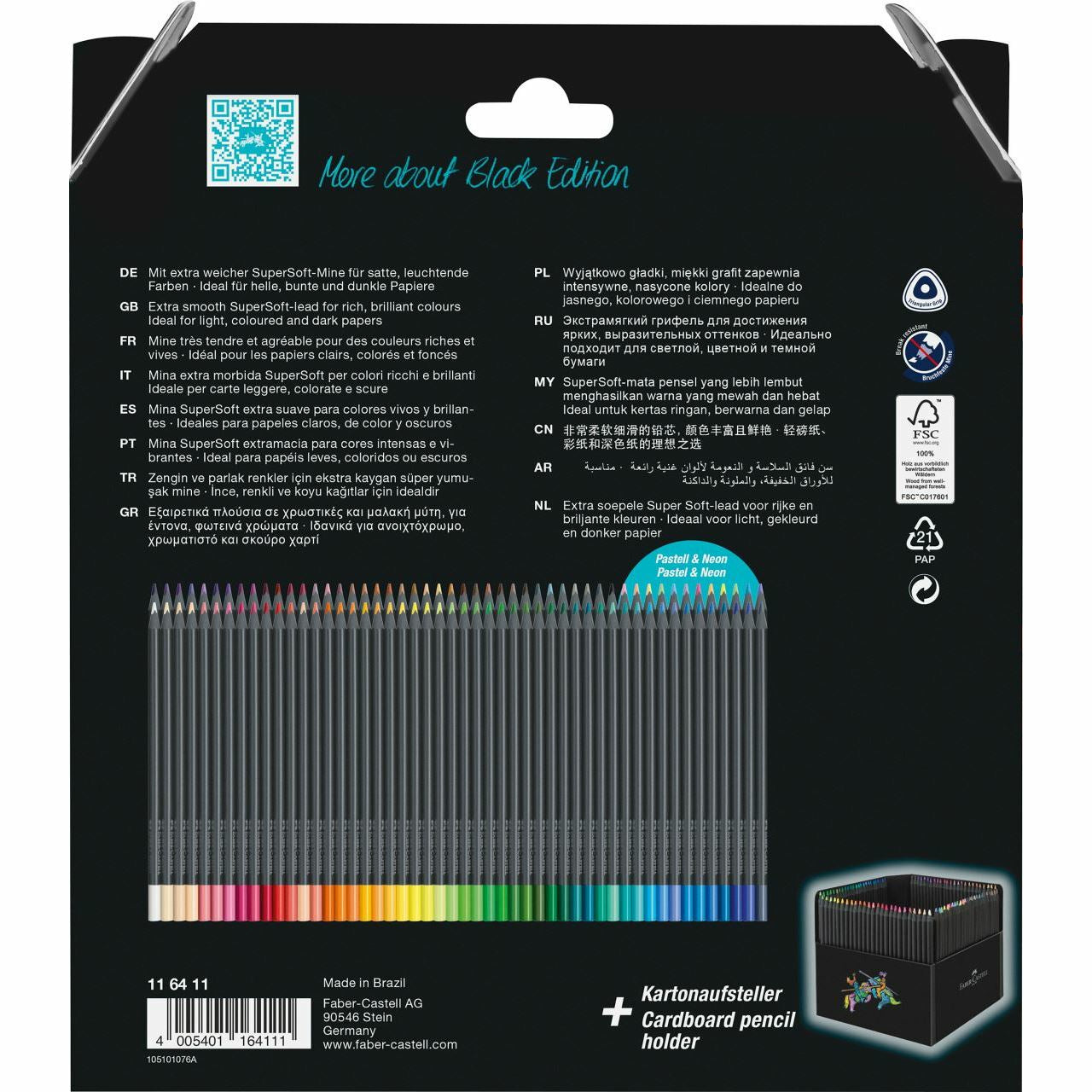 Faber-Castell Buntstifte Black Edition – 100 Farben, im Kartonetui, Ø 3 mm, dreikantig, FSC