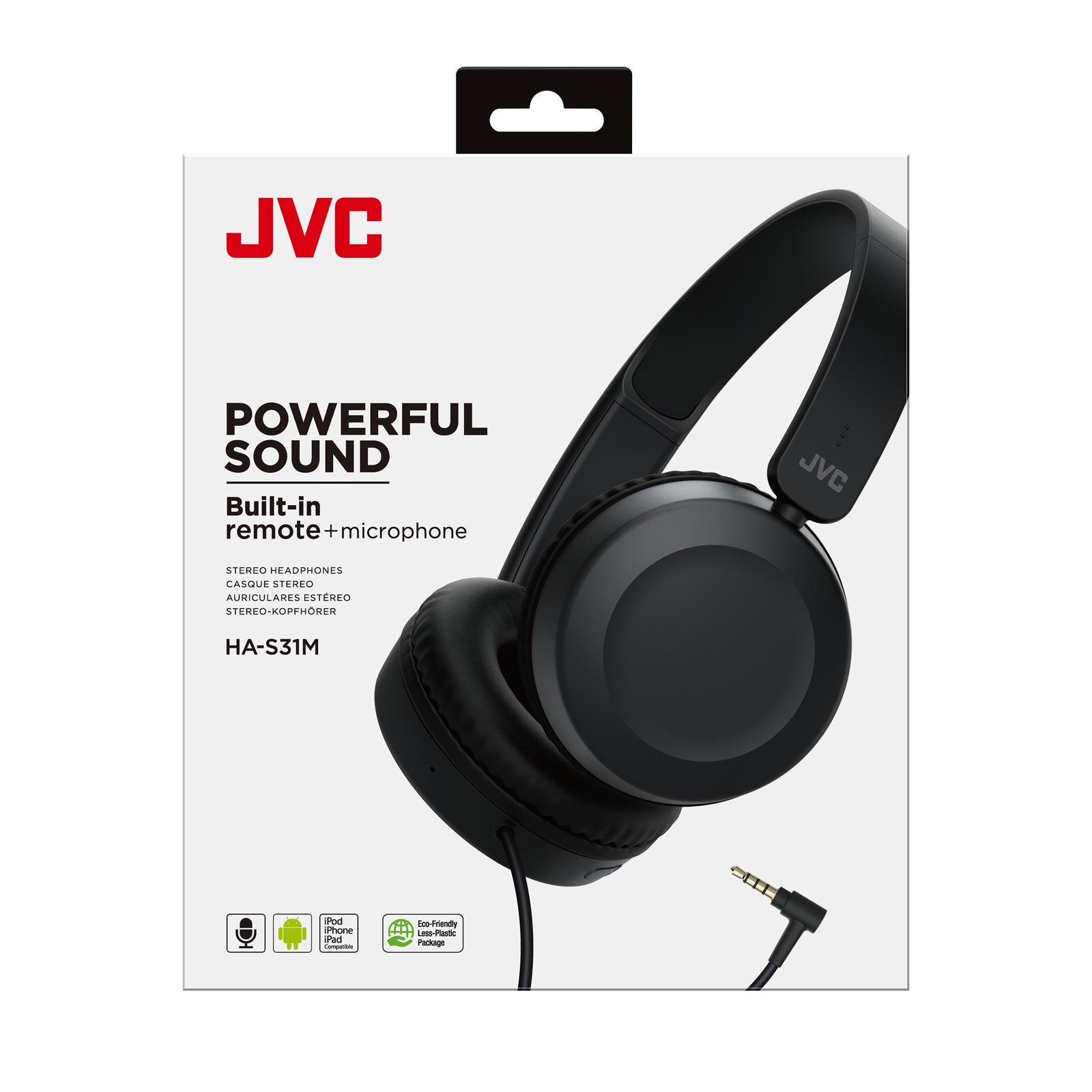 JVC HA-S31M On-Ear Kopfhörer – Stereo, Kabelgebunden, 3,5 mm Klinke, Schwarz