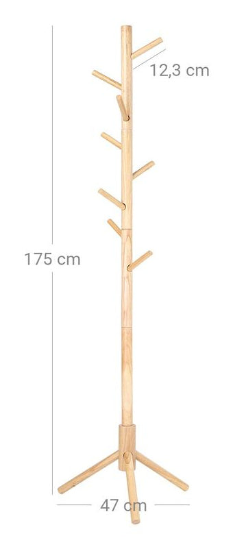 Vasagle Garderobenständer – 8 Haken, Holz/Spanplatte, Natur, 47 × 47 × 175 cm