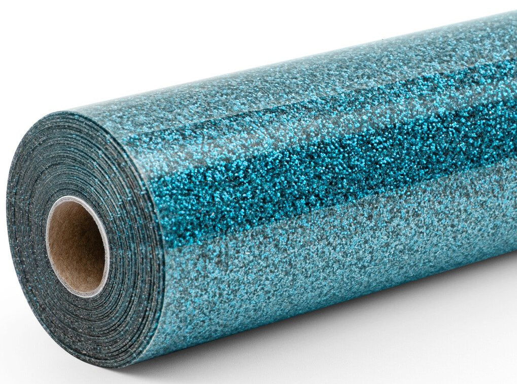 LOKLiK Aufbügelfolie (HTV), Hellblau, Glitzer, 30,5 cm × 1,8 m, 1 Rolle
