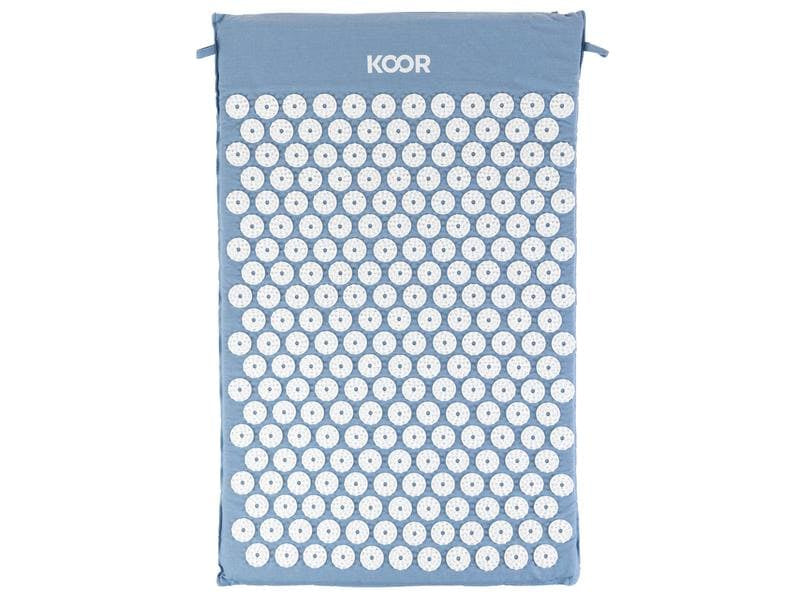 KOOR Akupressurmatte mit Kissen – Shiatsu – Matte 42 × 66 cm, Kissen 39 × 10 cm – Blau