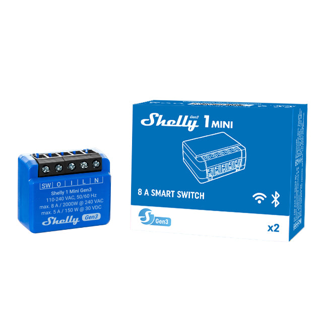 Shelly 1 Mini Gen3 – Zubehör – Schaltaktor, WLAN, Bluetooth, 8 A – für Amazon Alexa, Google Assistant