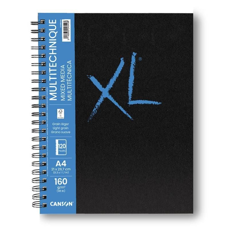 Canson Spiral-Skizzenbuch XL – A4 – 160 g/m² – Spiral – 60 Blatt – Schwarz/Blau – für Mixed Media