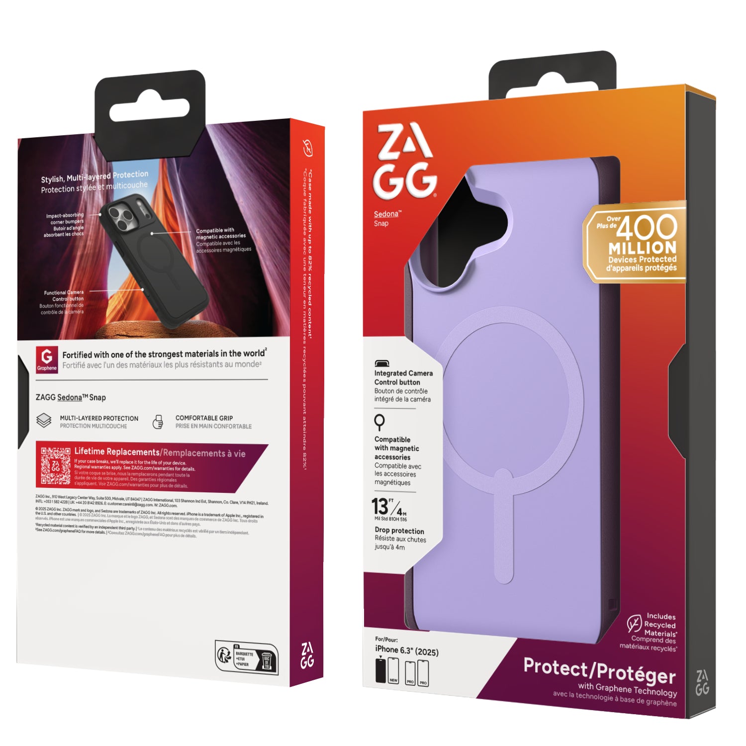 ZAGG Sedona Snap – Backcover – für Apple iPhone 17, MagSafe, Graphen, Violett, bis 4 m Sturzsicher