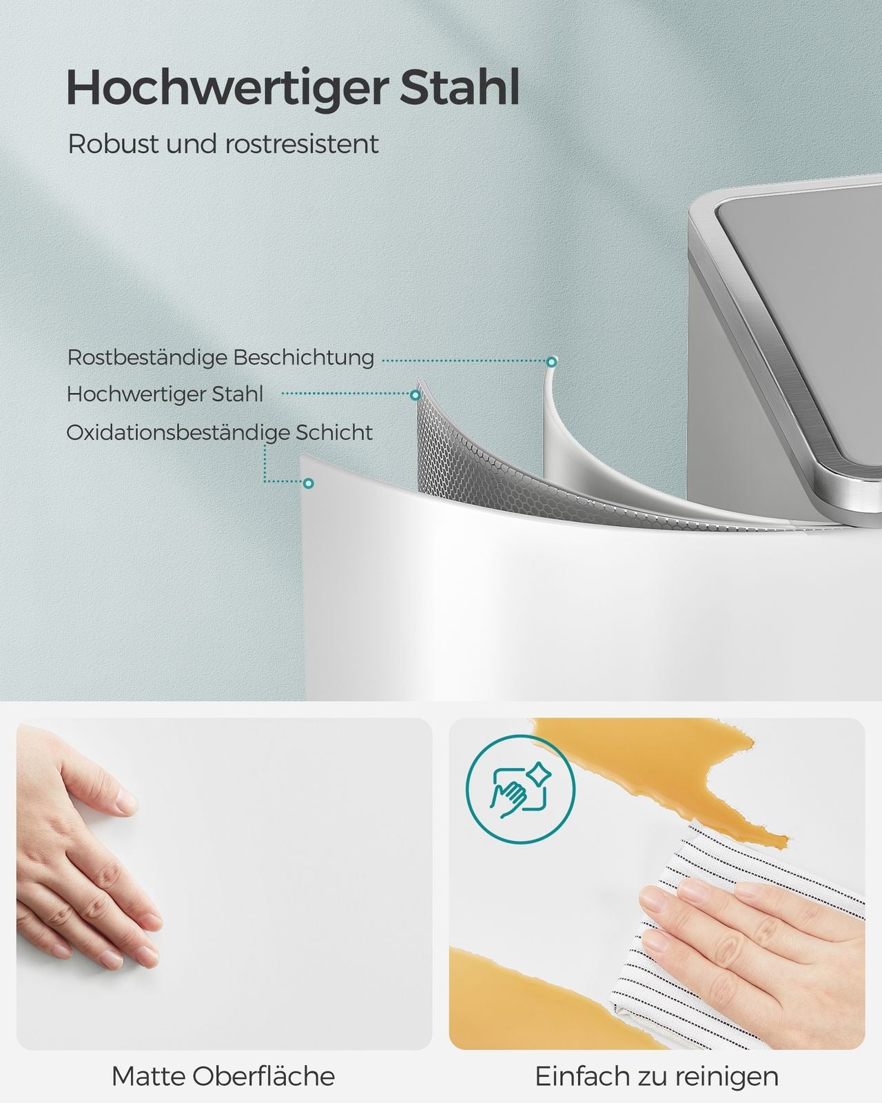 Songmics Systempapierkorb – 30 + 30 l – Stahl, weiss – B × H × T 585 × 650 × 360 mm