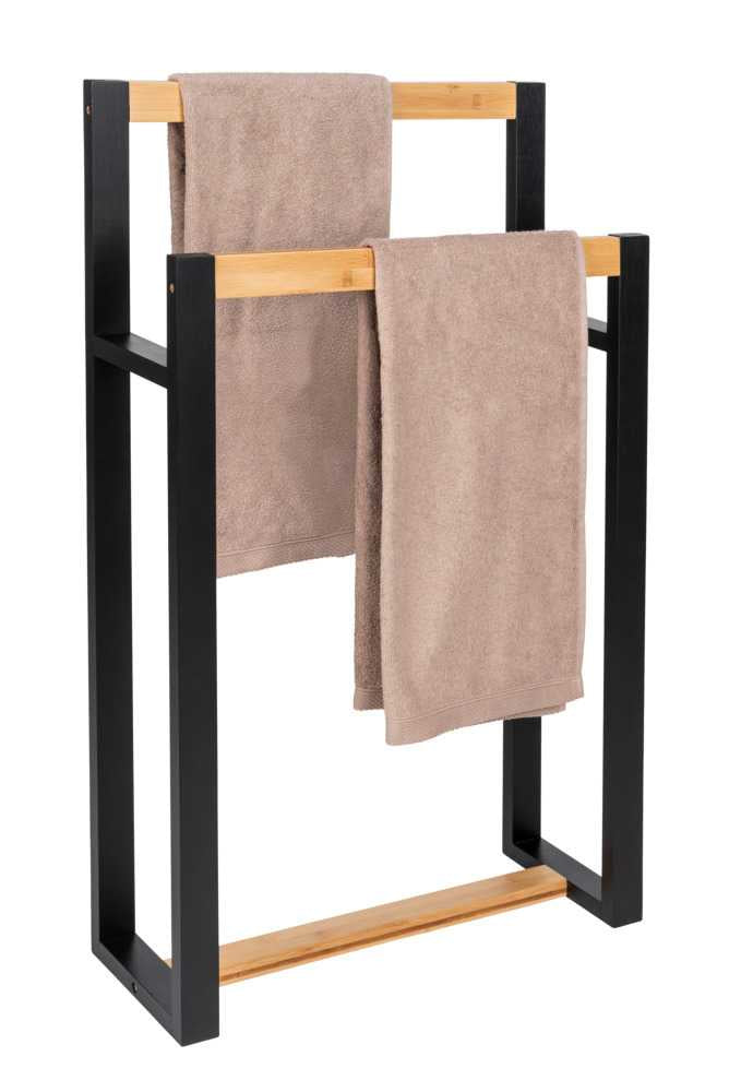 WENKO Handtuchständer Braidi – 2 Arme, 55×20×89,5 cm, Bambus, Schwarz/Natur