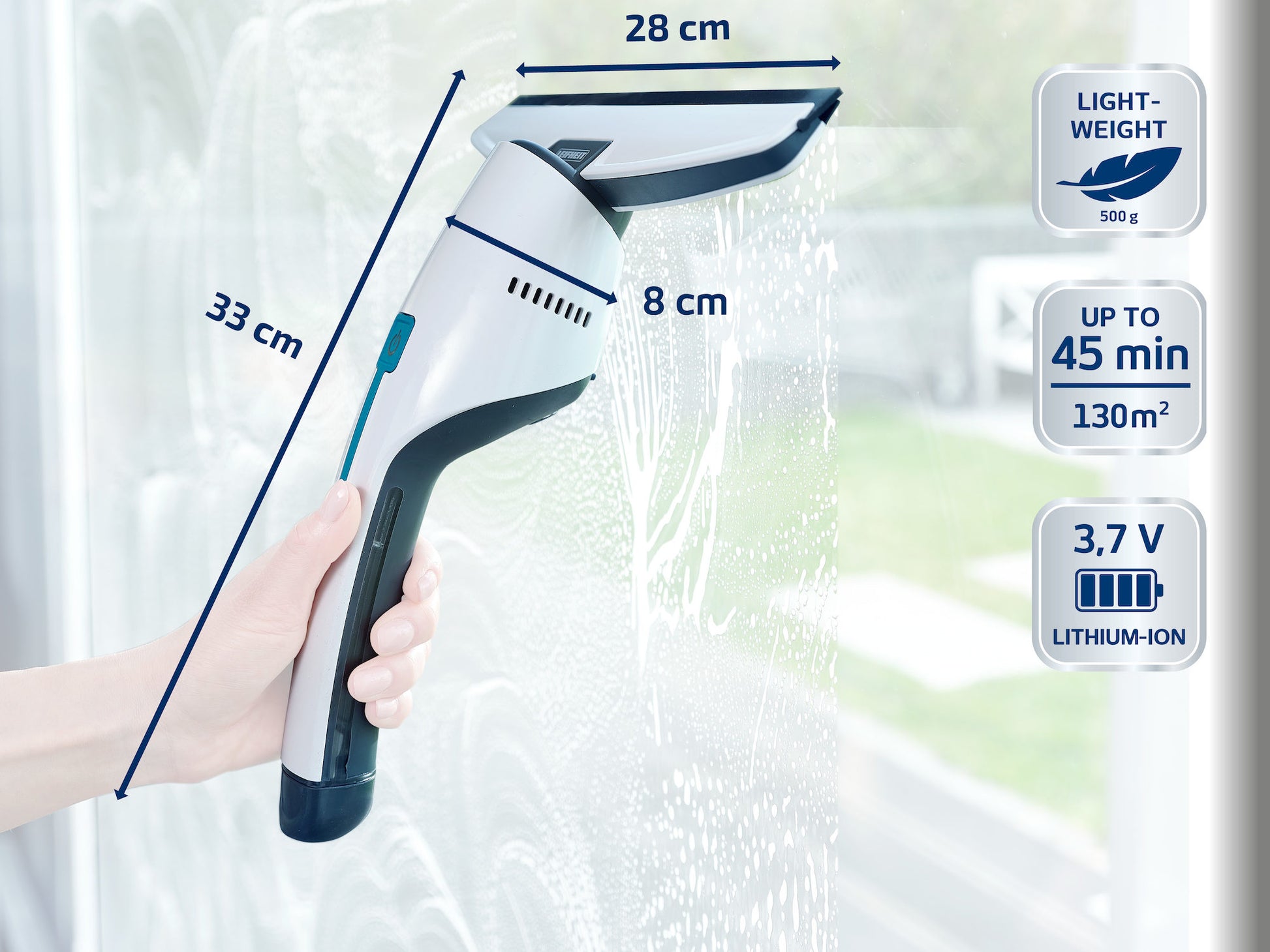 Leifheit NEMO – Fenstersauger – Arbeitsbreite 28 cm, Laufzeit 45 min, Tank 60 ml, 130 m², Weiss
