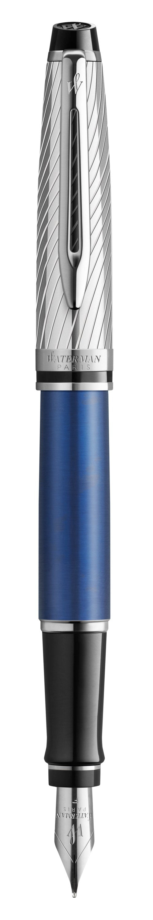 Waterman Expert Deluxe Palladium – Federspitze F – Metallic Blau