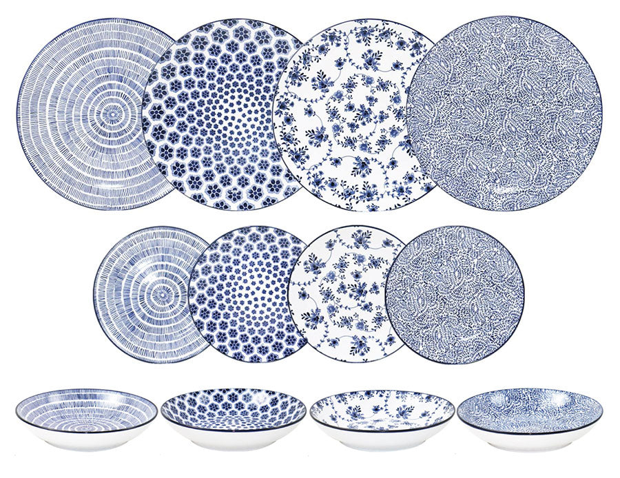 Ibili Teller Armonia – 12er Set, Ø 19/20/26,8 cm, Porzellan, Blau, spülmaschinenfest, mikrowellengeeignet